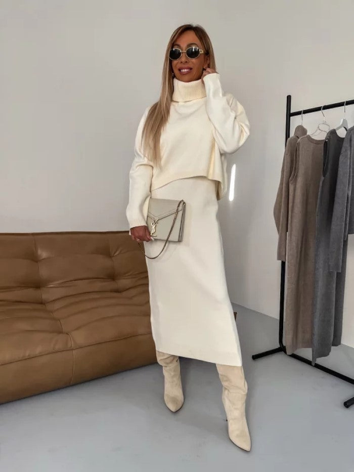 WW | 2-piece knit suit with turtleneck sweater and sleeveless long dress