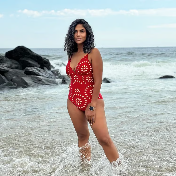 Keri - Laser Cutting Flower Hollow Flared Skirt Swimsuit Set