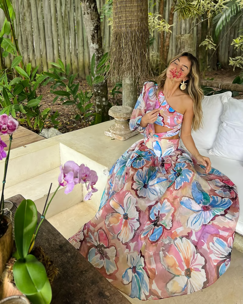 Corey - One Shoulder Floral Print Swimsuit Set