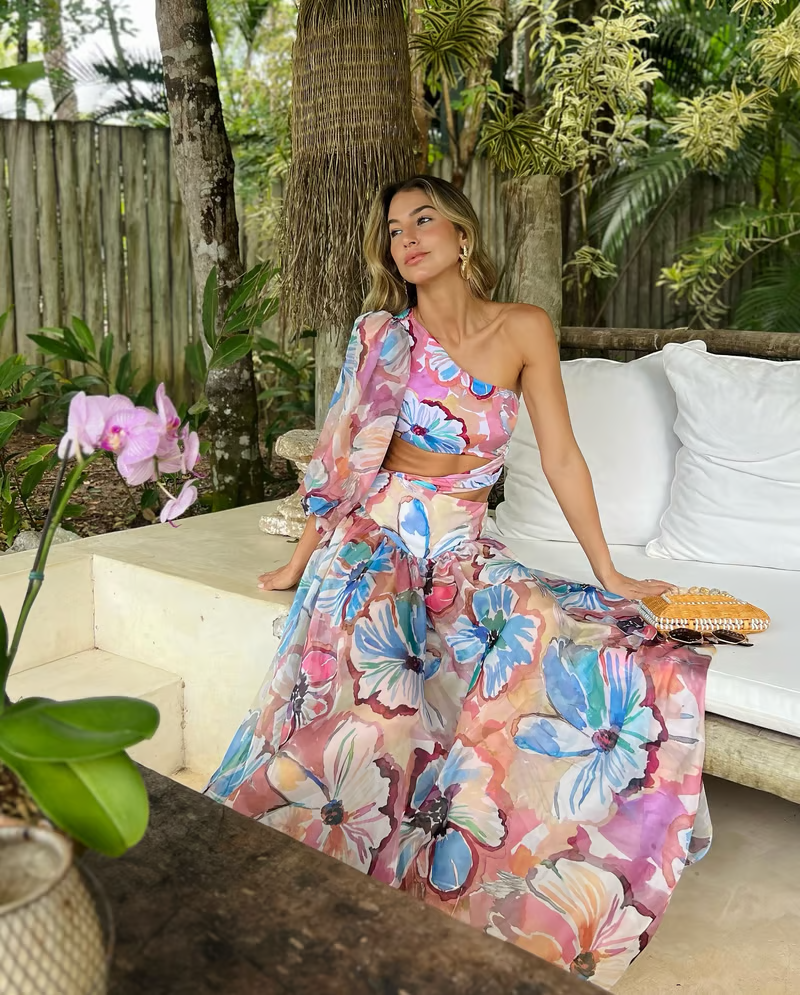 Corey - One Shoulder Floral Print Swimsuit Set