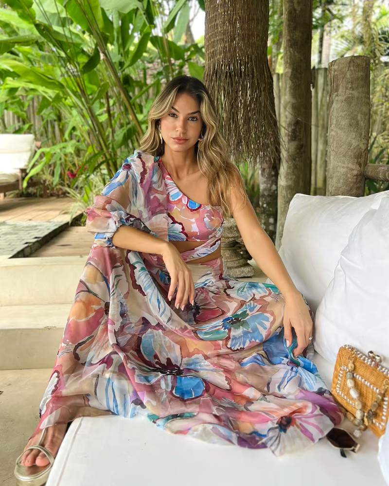 Corey - One Shoulder Floral Print Swimsuit Set