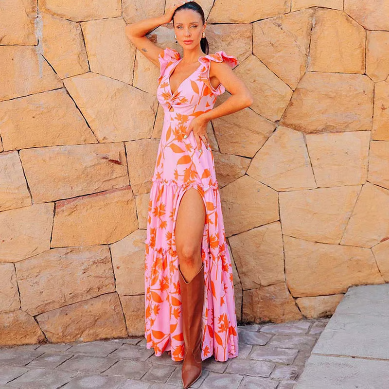 Vina - V-Neck With Ruffled Edges Swimsuit Set