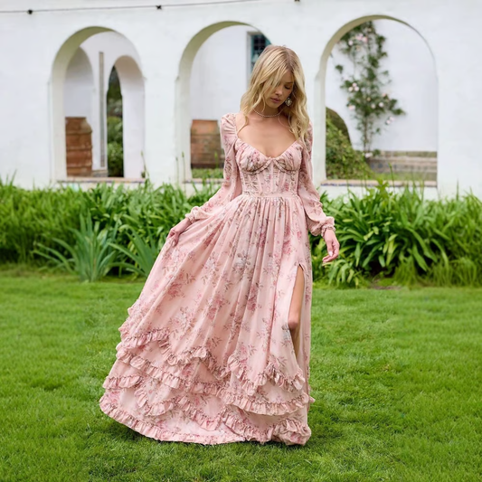 Jennie - High Quality Floral Print Split Maxi Dress