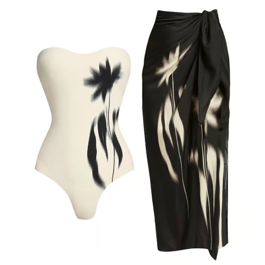 Darla - Bandeau Blossom Print One Piece Swimsuit Set