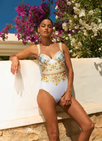 Vanessa - Sling Chest Support Golden Majolica Print One Piece Swimsuit Set