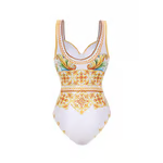 Vanessa - Sling Chest Support Golden Majolica Print One Piece Swimsuit Set
