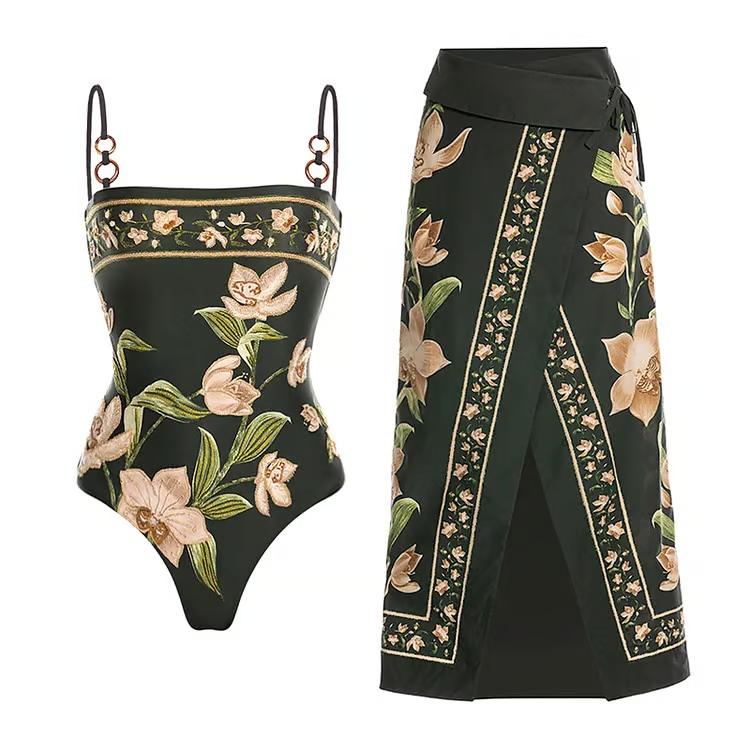 Shelby - Flower Printed One Piece Swimsuit Set