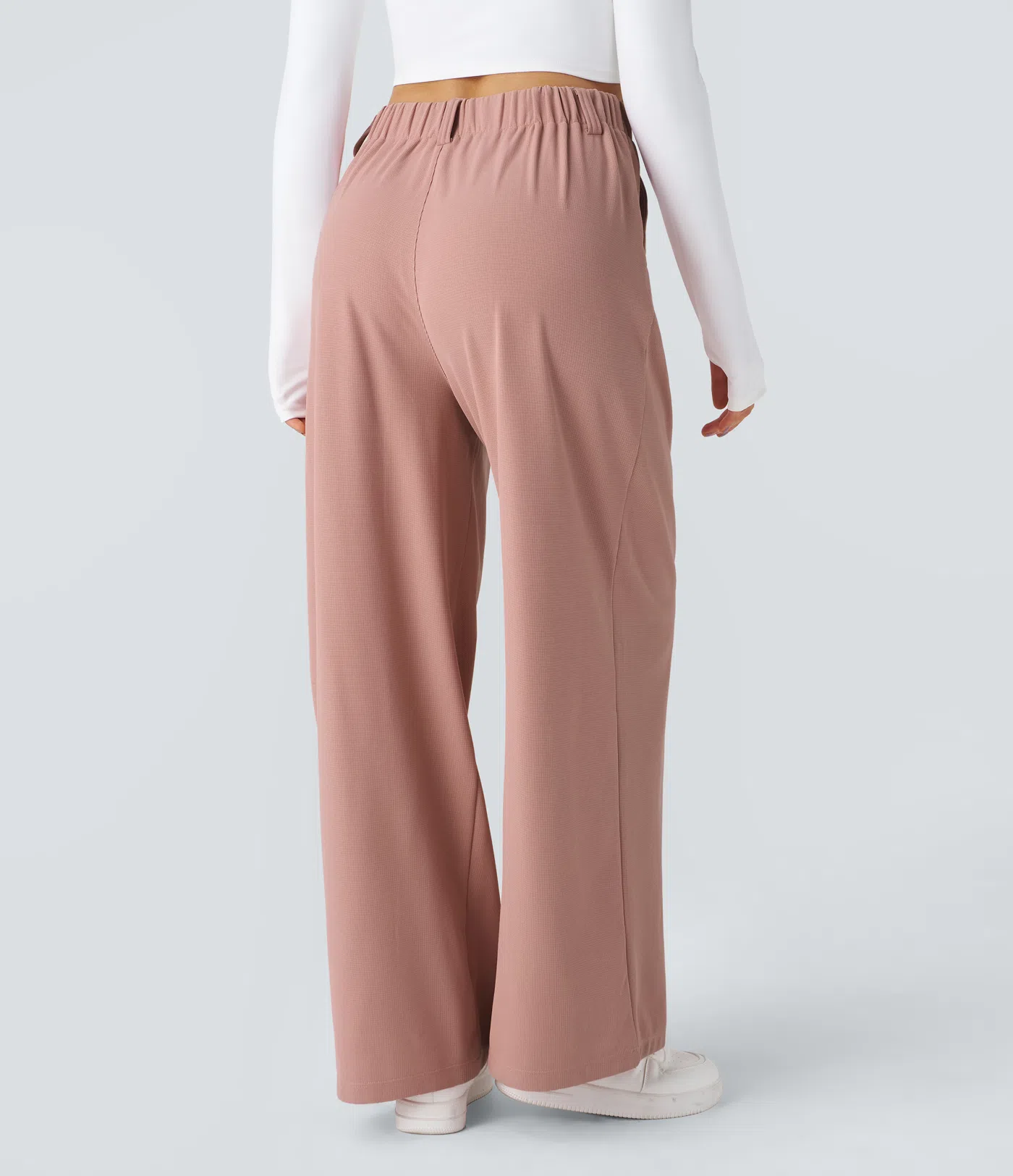 Rosie - High Waisted Side Pocket Wide Leg Waffle Work Pants