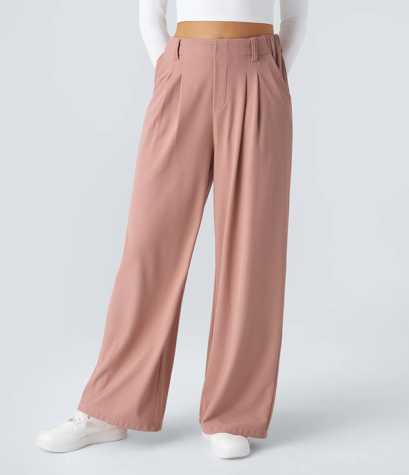 Rosie - High Waisted Side Pocket Wide Leg Waffle Work Pants