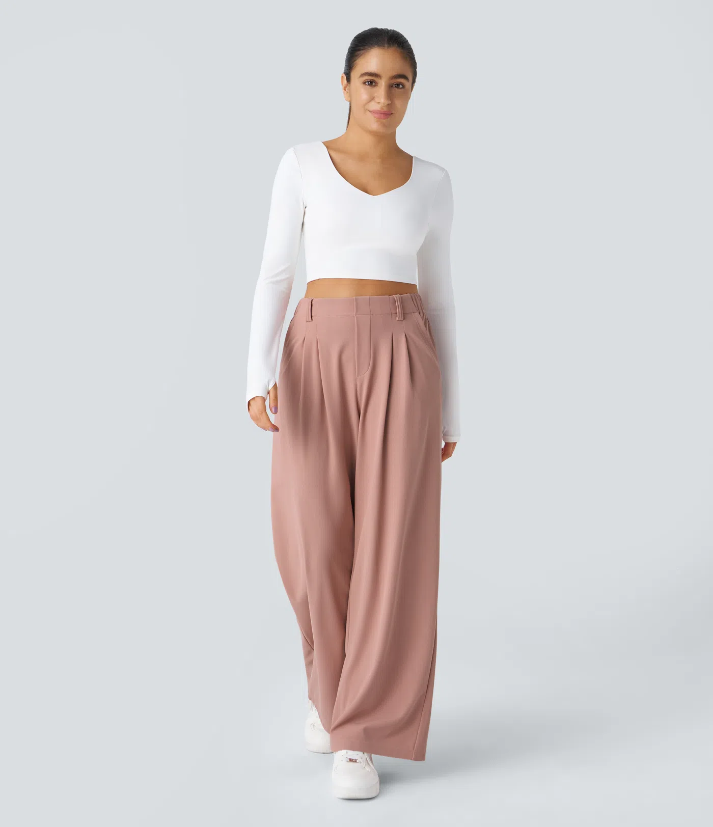 Rosie - High Waisted Side Pocket Wide Leg Waffle Work Pants
