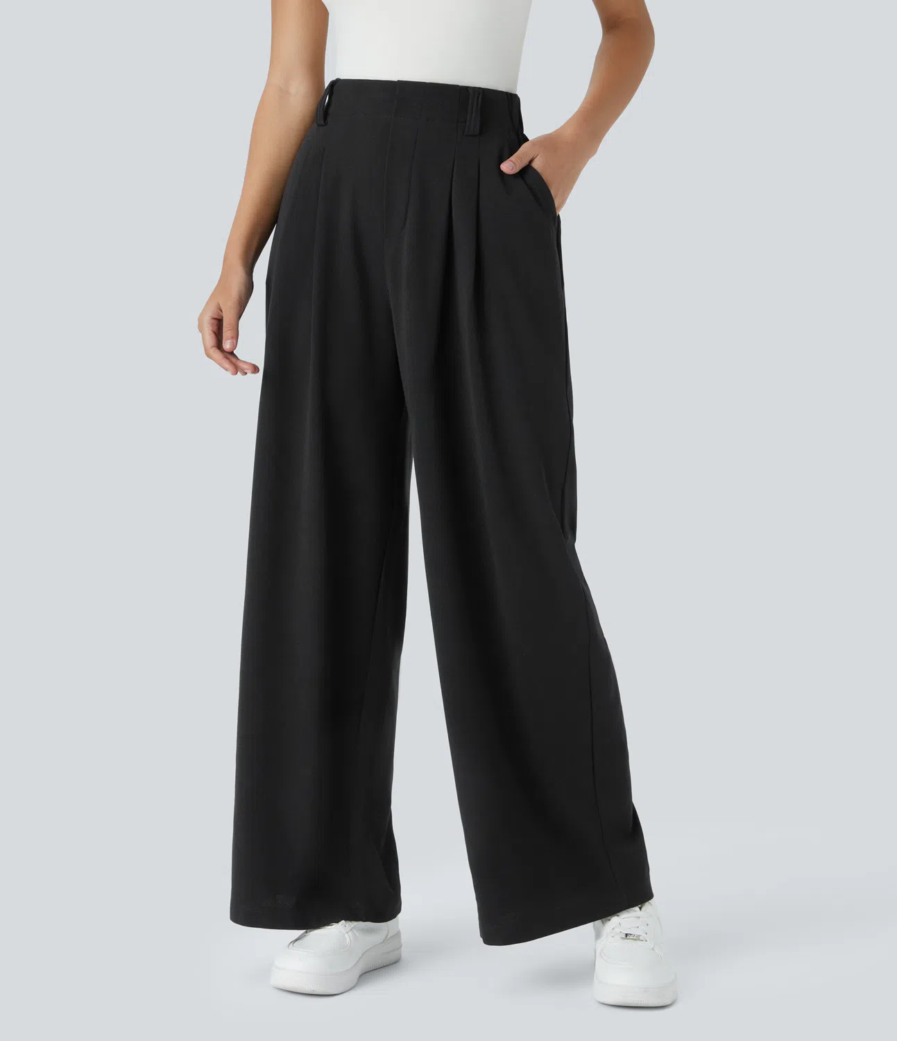Rosie - High Waisted Side Pocket Wide Leg Waffle Work Pants