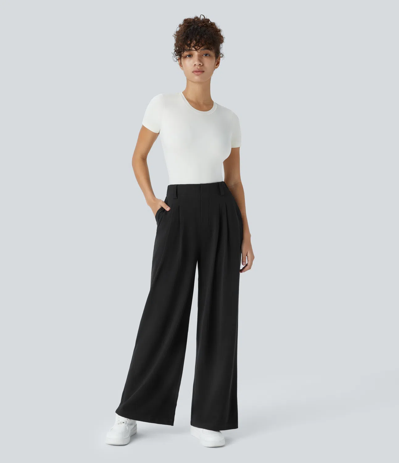 Rosie - High Waisted Side Pocket Wide Leg Waffle Work Pants