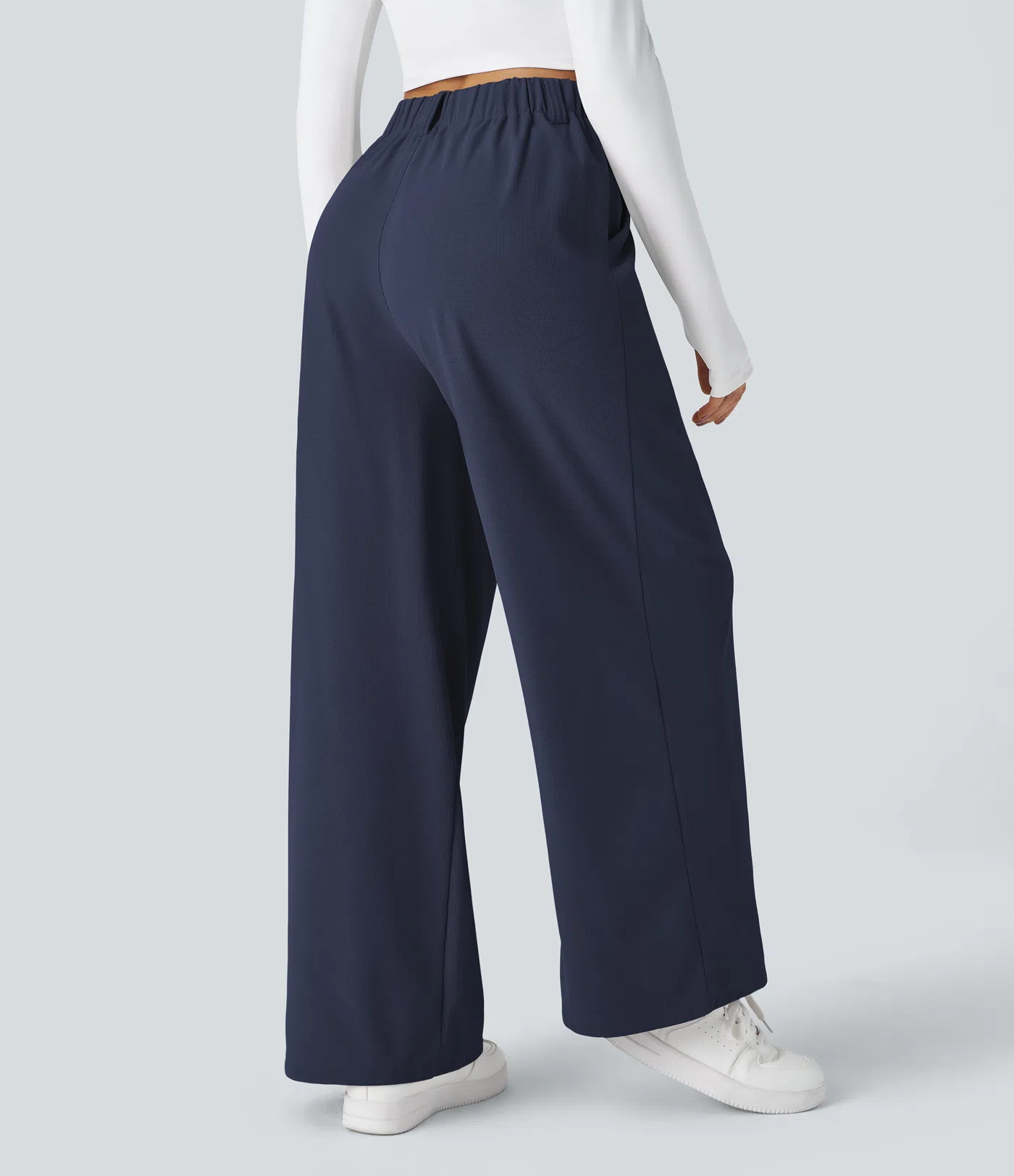 Rosie - High Waisted Side Pocket Wide Leg Waffle Work Pants