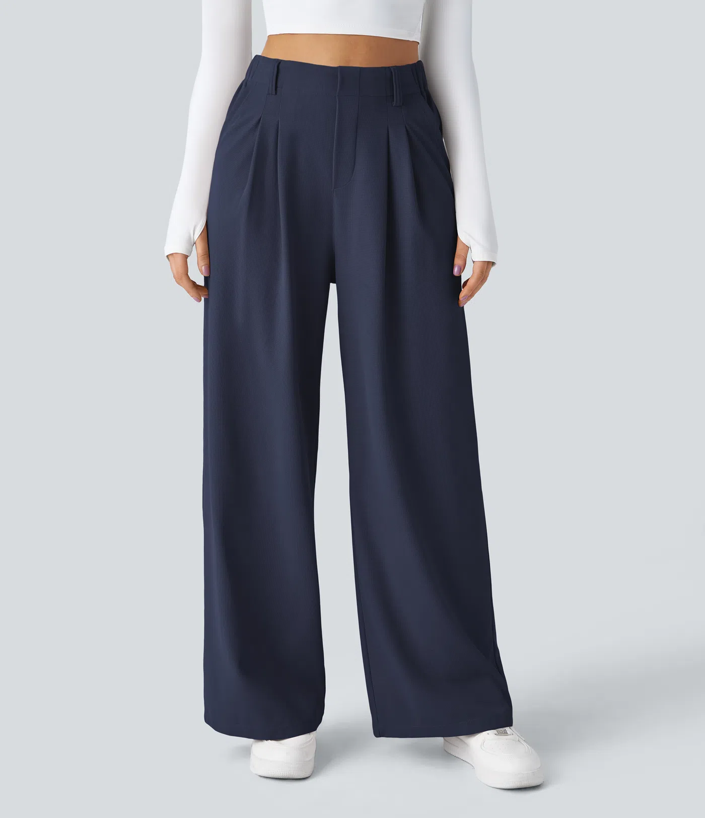 Rosie - High Waisted Side Pocket Wide Leg Waffle Work Pants
