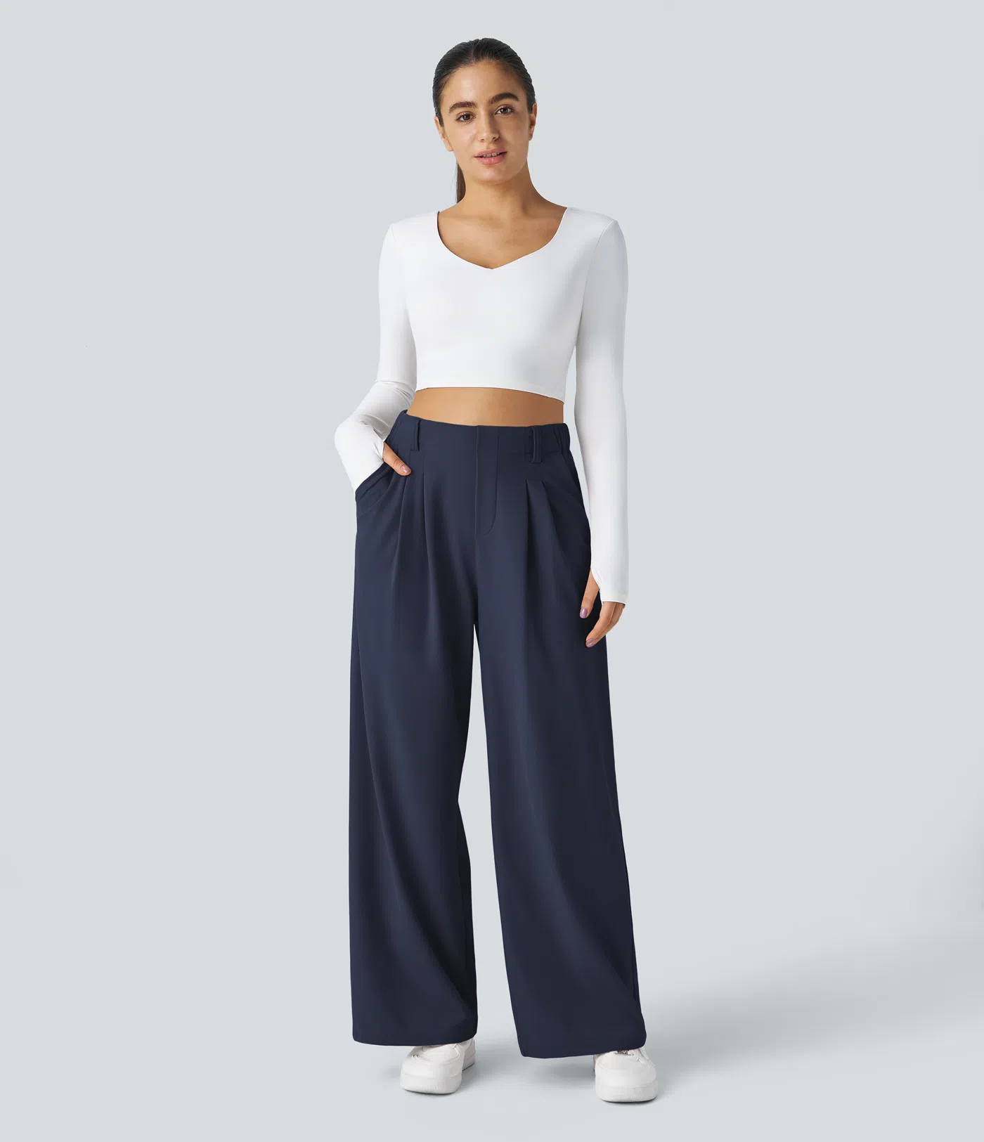Rosie - High Waisted Side Pocket Wide Leg Waffle Work Pants