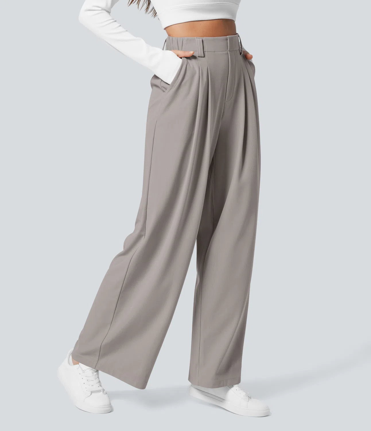 Rosie - High Waisted Side Pocket Wide Leg Waffle Work Pants