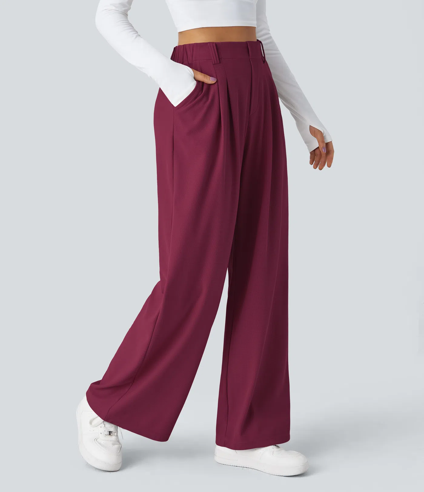 Rosie - High Waisted Side Pocket Wide Leg Waffle Work Pants