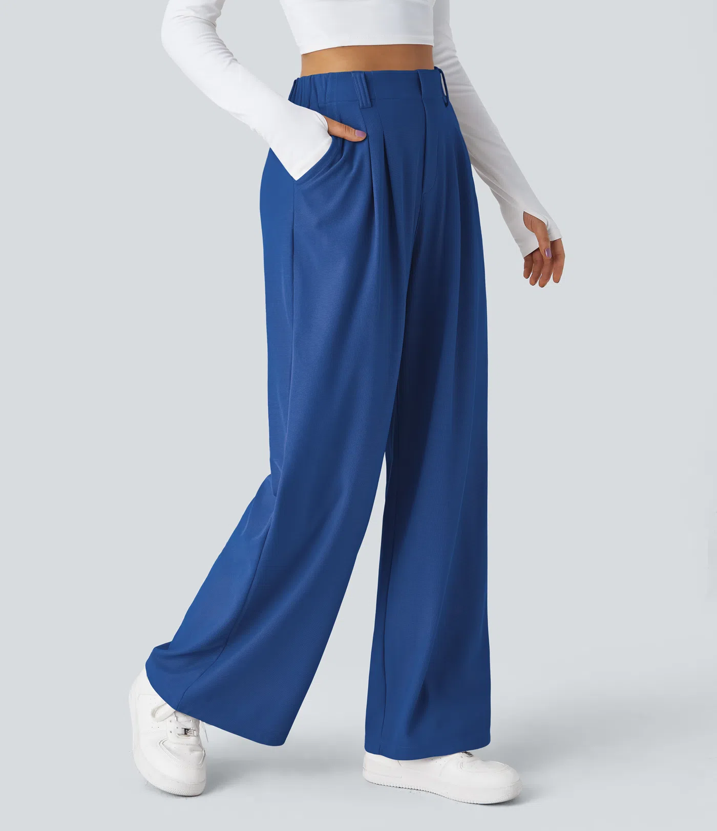 Rosie - High Waisted Side Pocket Wide Leg Waffle Work Pants