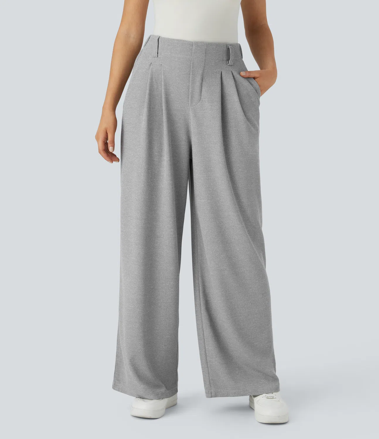 Rosie - High Waisted Side Pocket Wide Leg Waffle Work Pants