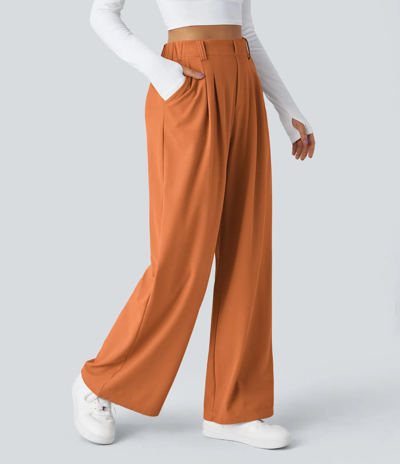 Rosie - High Waisted Side Pocket Wide Leg Waffle Work Pants