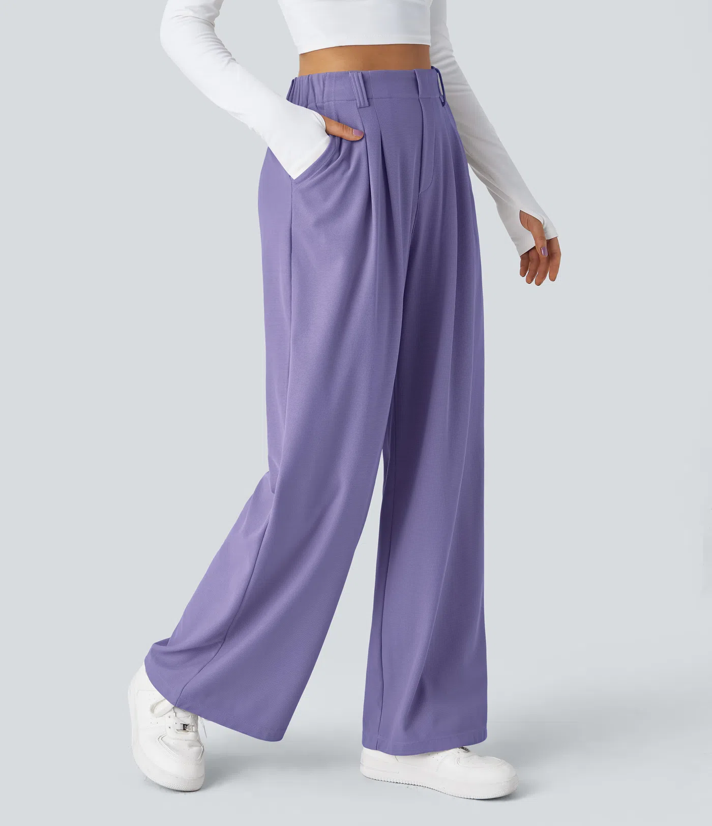 Rosie - High Waisted Side Pocket Wide Leg Waffle Work Pants