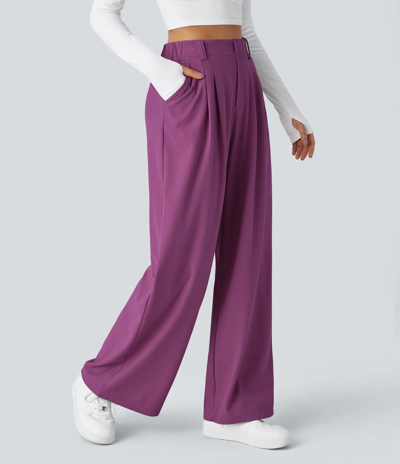 Rosie - High Waisted Side Pocket Wide Leg Waffle Work Pants