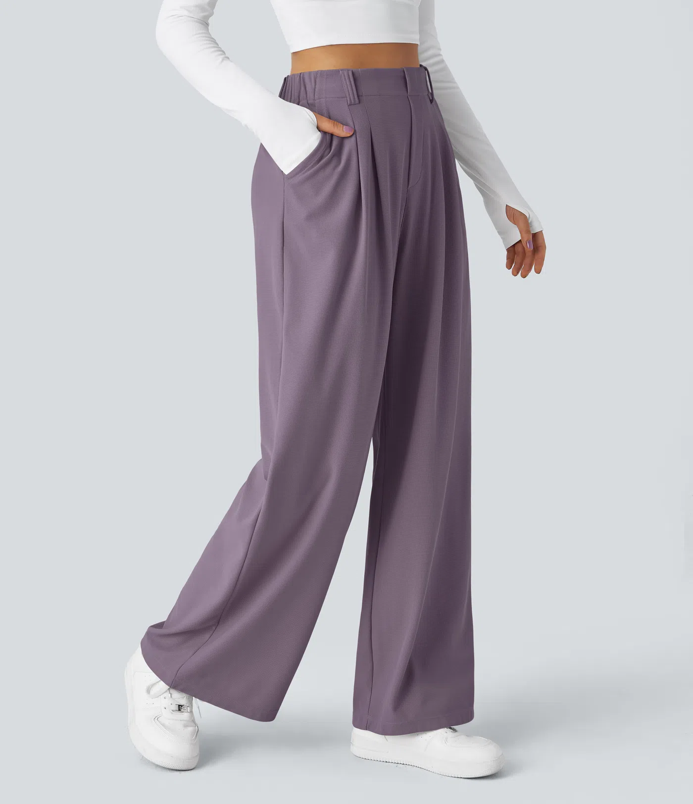 Rosie - High Waisted Side Pocket Wide Leg Waffle Work Pants