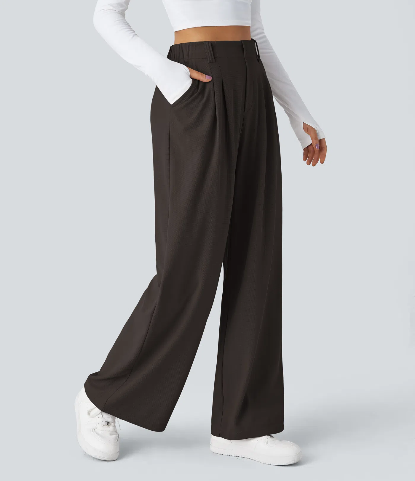 Rosie - High Waisted Side Pocket Wide Leg Waffle Work Pants