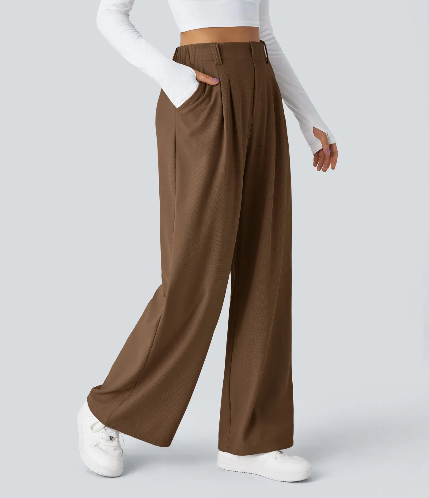Rosie - High Waisted Side Pocket Wide Leg Waffle Work Pants