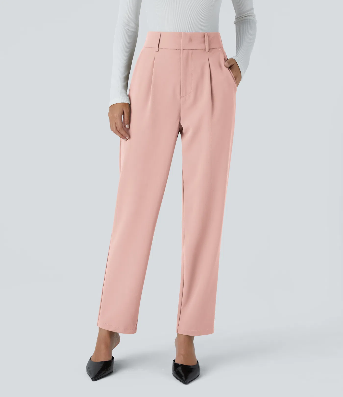 Shine - High Waisted Side Pocket Solid Work Tapered Pants