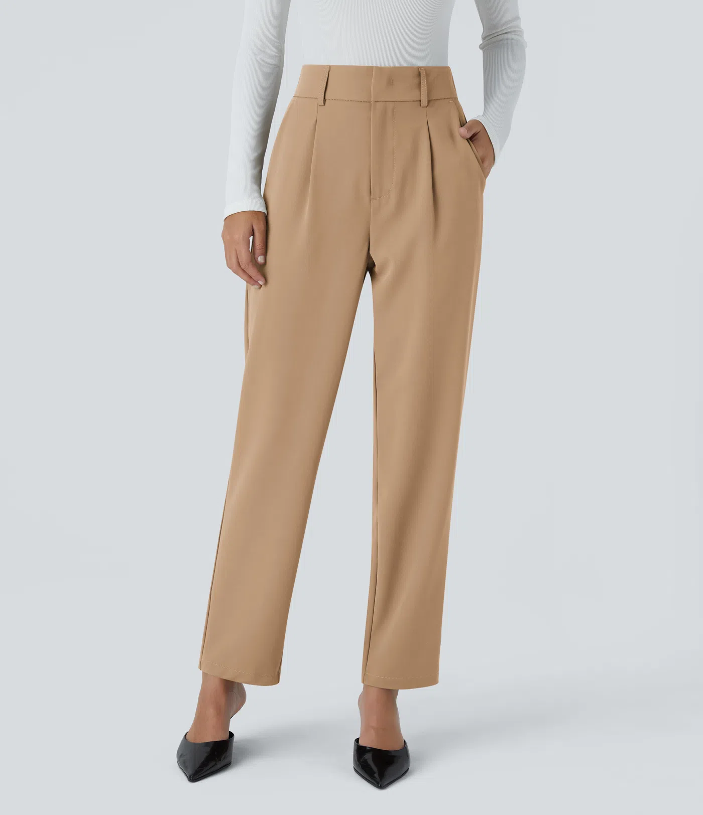 Shine - High Waisted Side Pocket Solid Work Tapered Pants