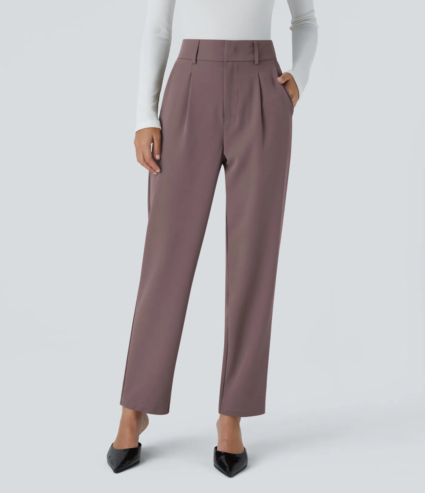 Shine - High Waisted Side Pocket Solid Work Tapered Pants