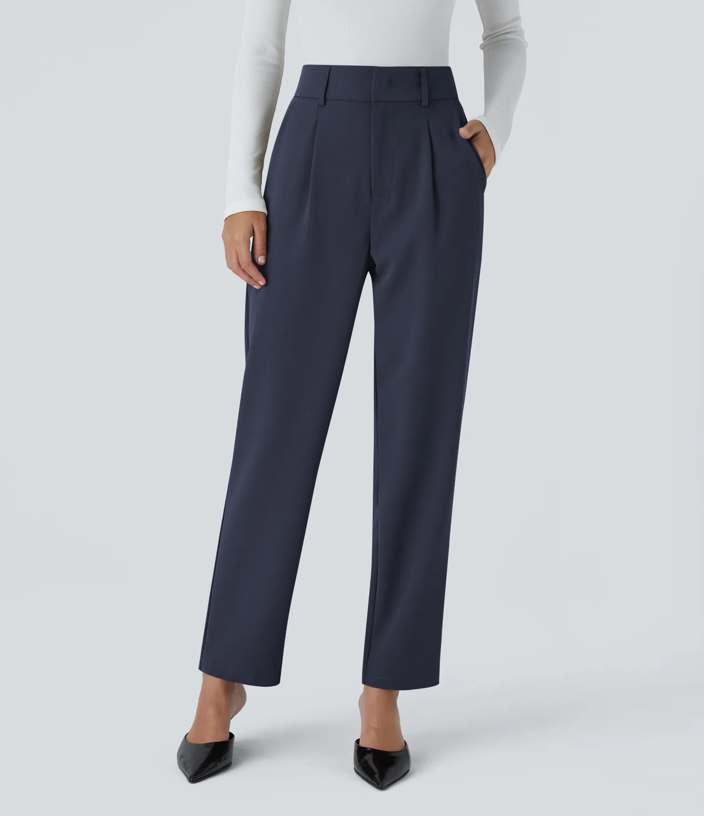 Shine - High Waisted Side Pocket Solid Work Tapered Pants