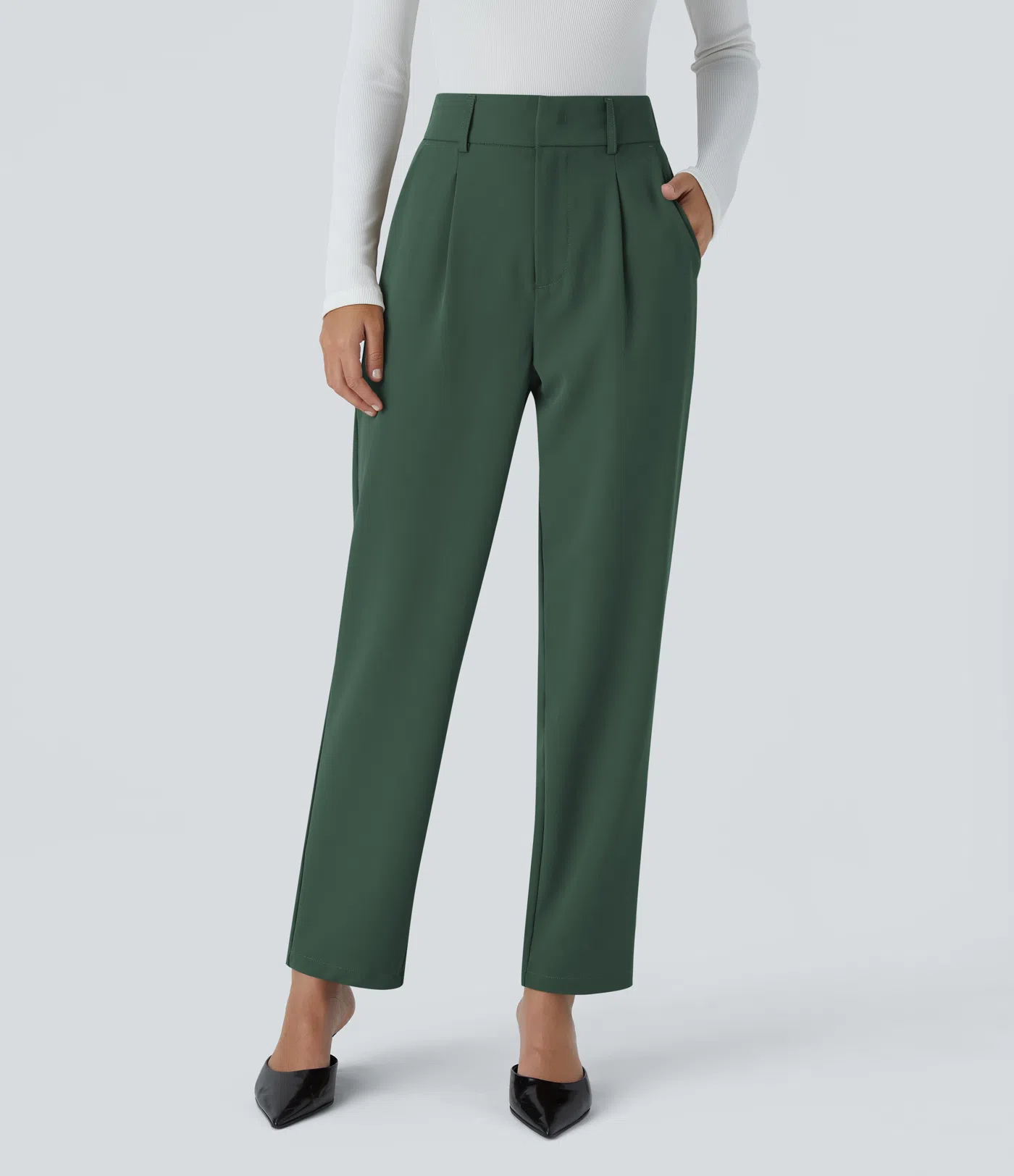Shine - High Waisted Side Pocket Solid Work Tapered Pants
