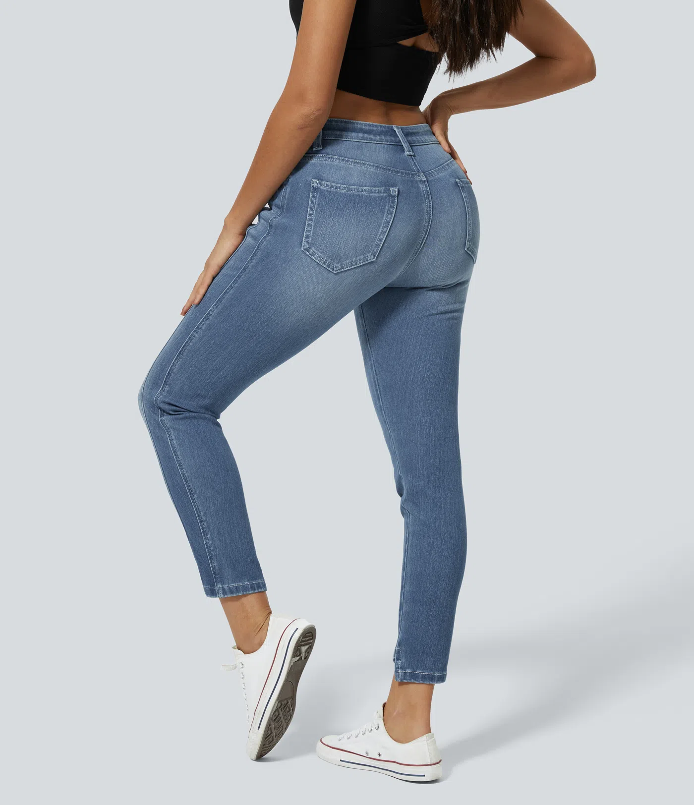 Jessa - Mid Low Rise Button Zipper Multiple Pockets Stretchy Knit Casual Skinny Jeans