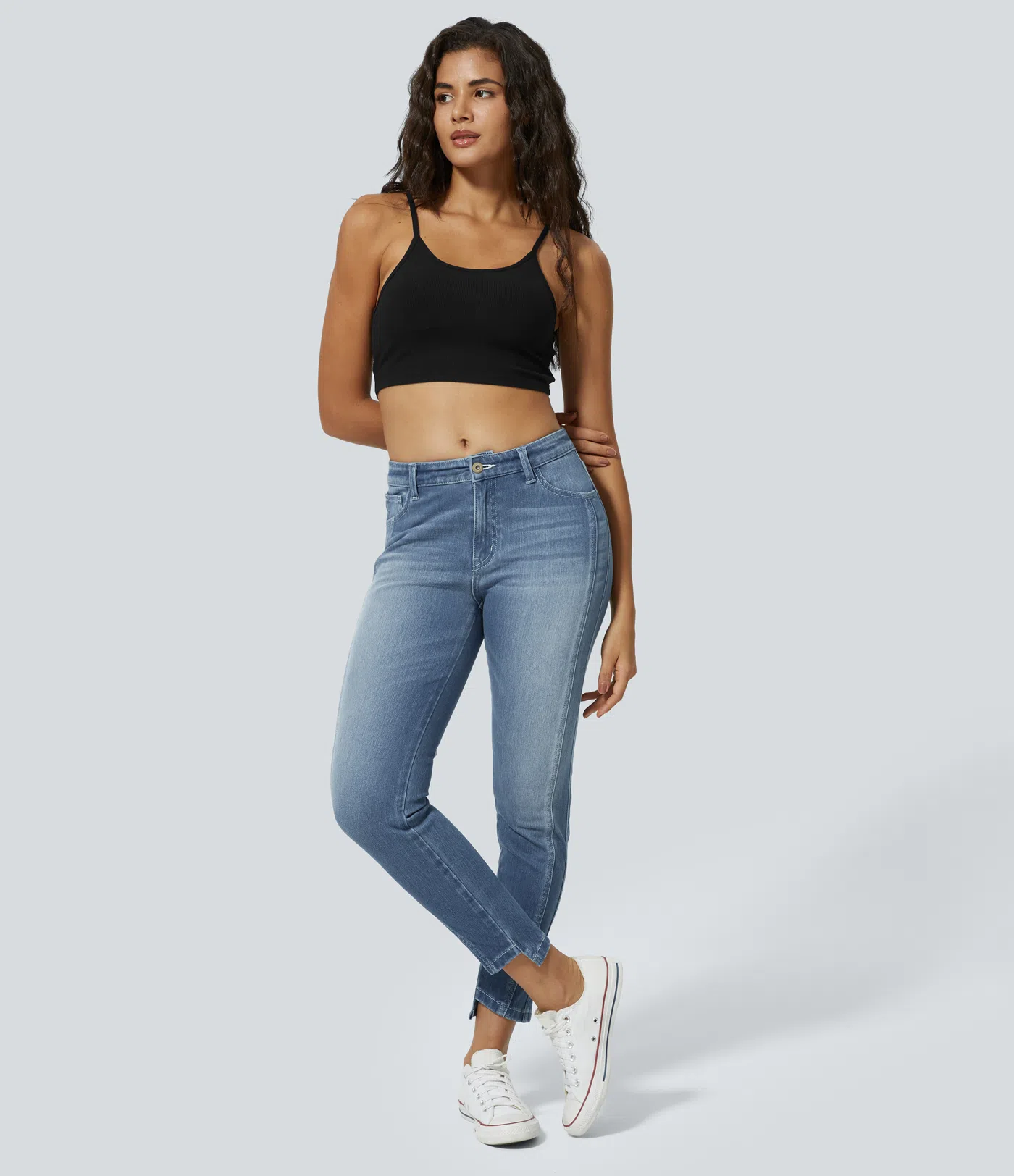 Jessa - Mid Low Rise Button Zipper Multiple Pockets Stretchy Knit Casual Skinny Jeans