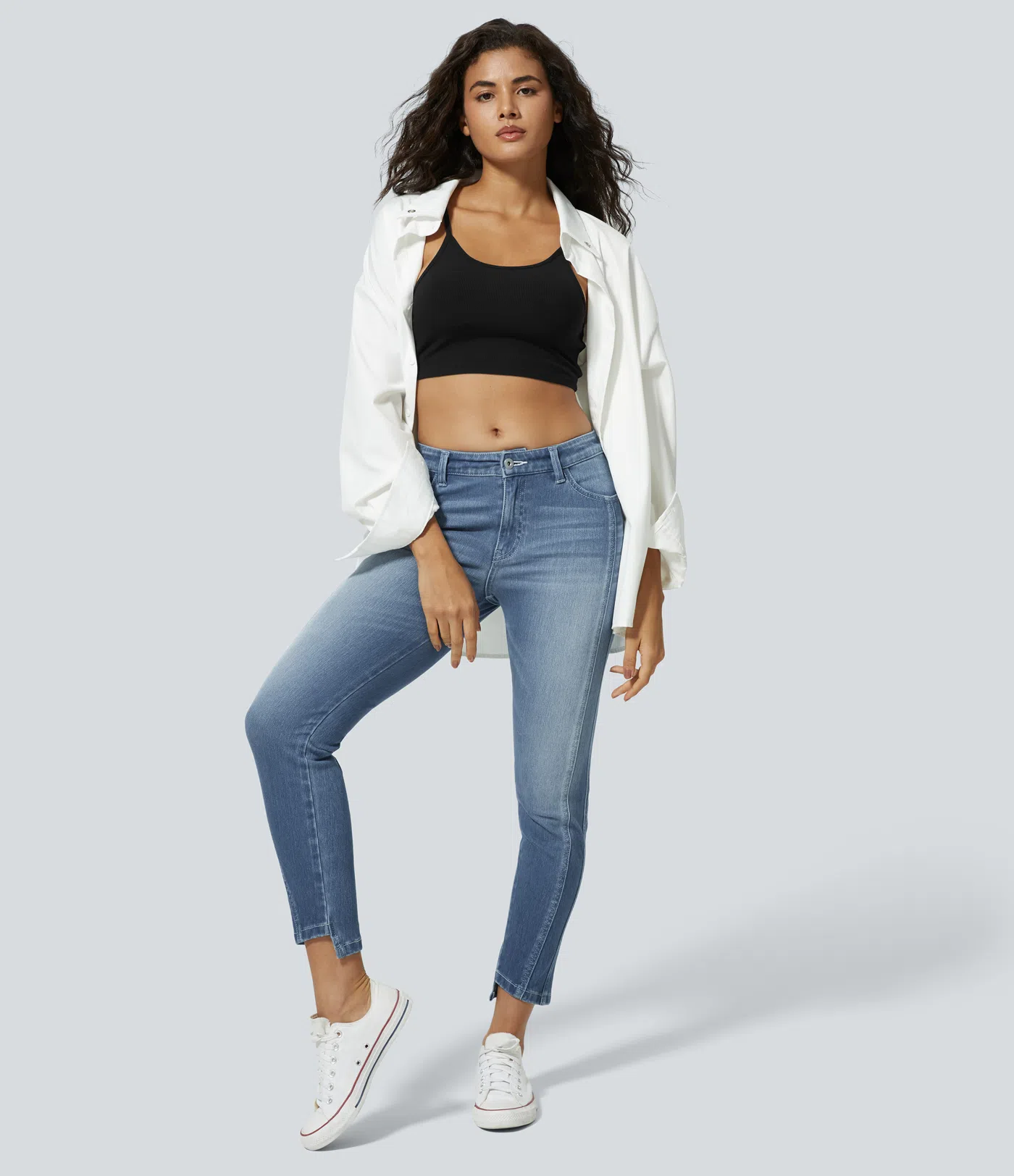 Jessa - Mid Low Rise Button Zipper Multiple Pockets Stretchy Knit Casual Skinny Jeans