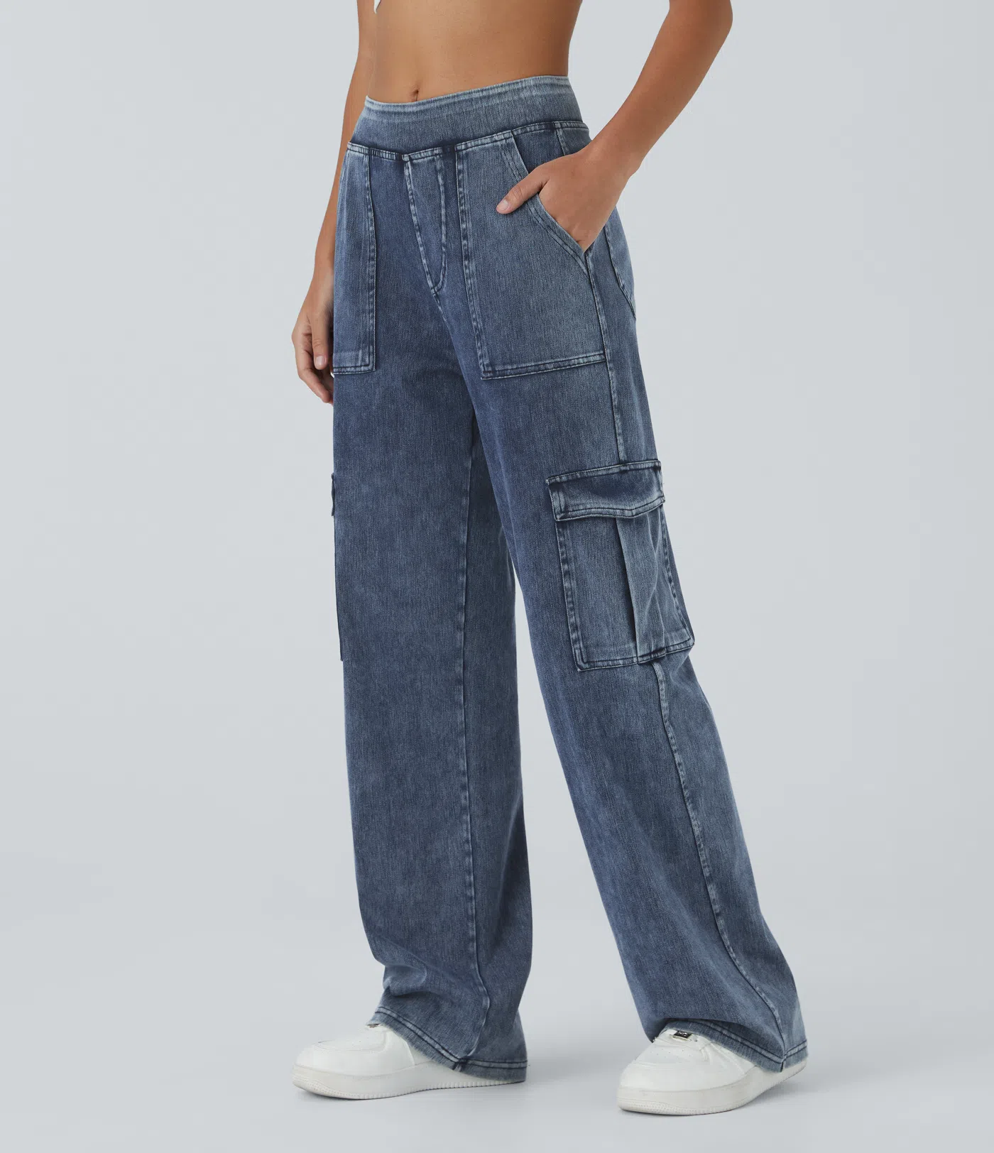 Laurie - Mid Rise Knit Casual Cargo Jeans