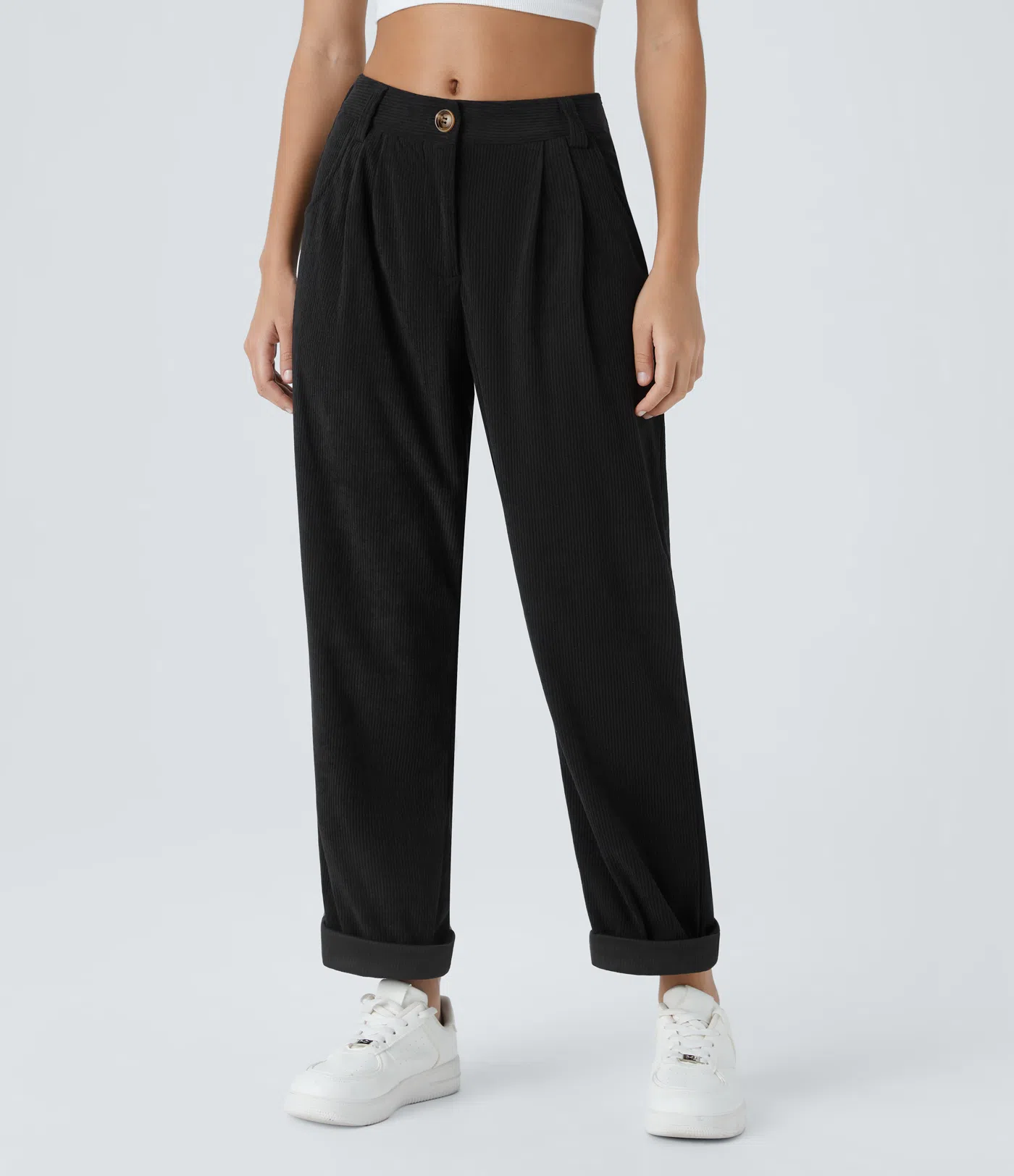 Madelyn - Mid Rise Button Zipper Corduroy Pants