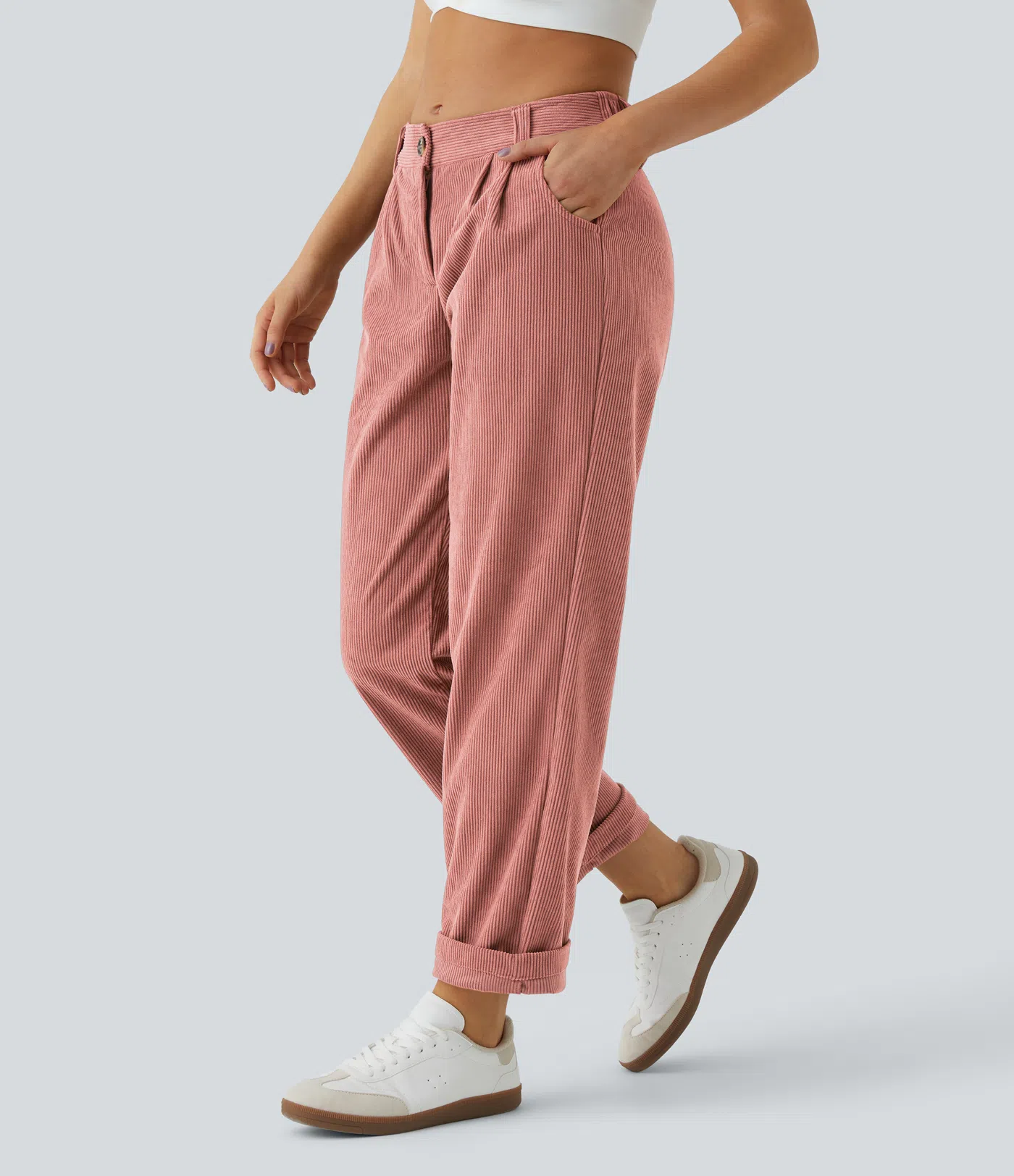 Madelyn - Mid Rise Button Zipper Corduroy Pants