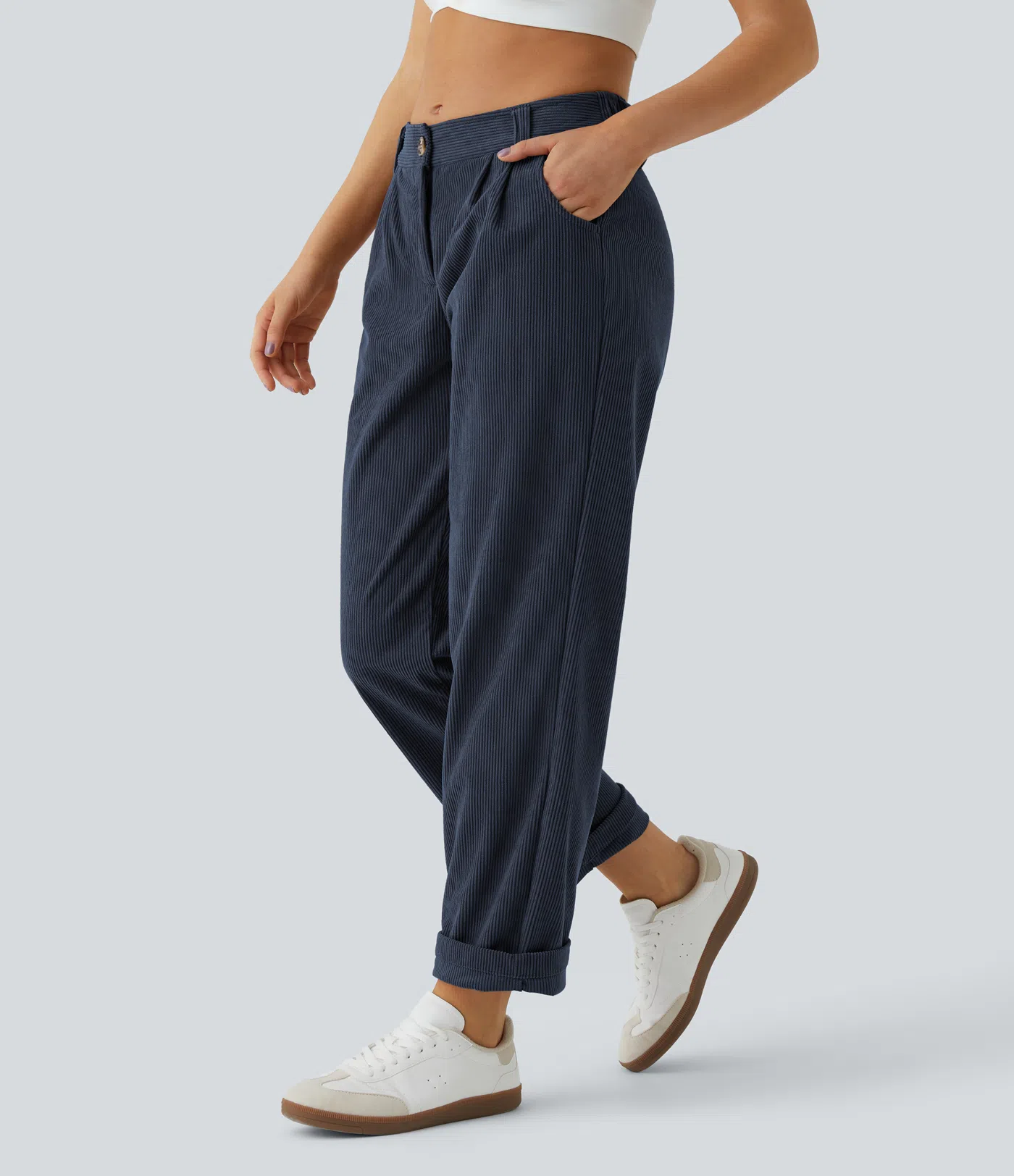 Madelyn - Mid Rise Button Zipper Corduroy Pants