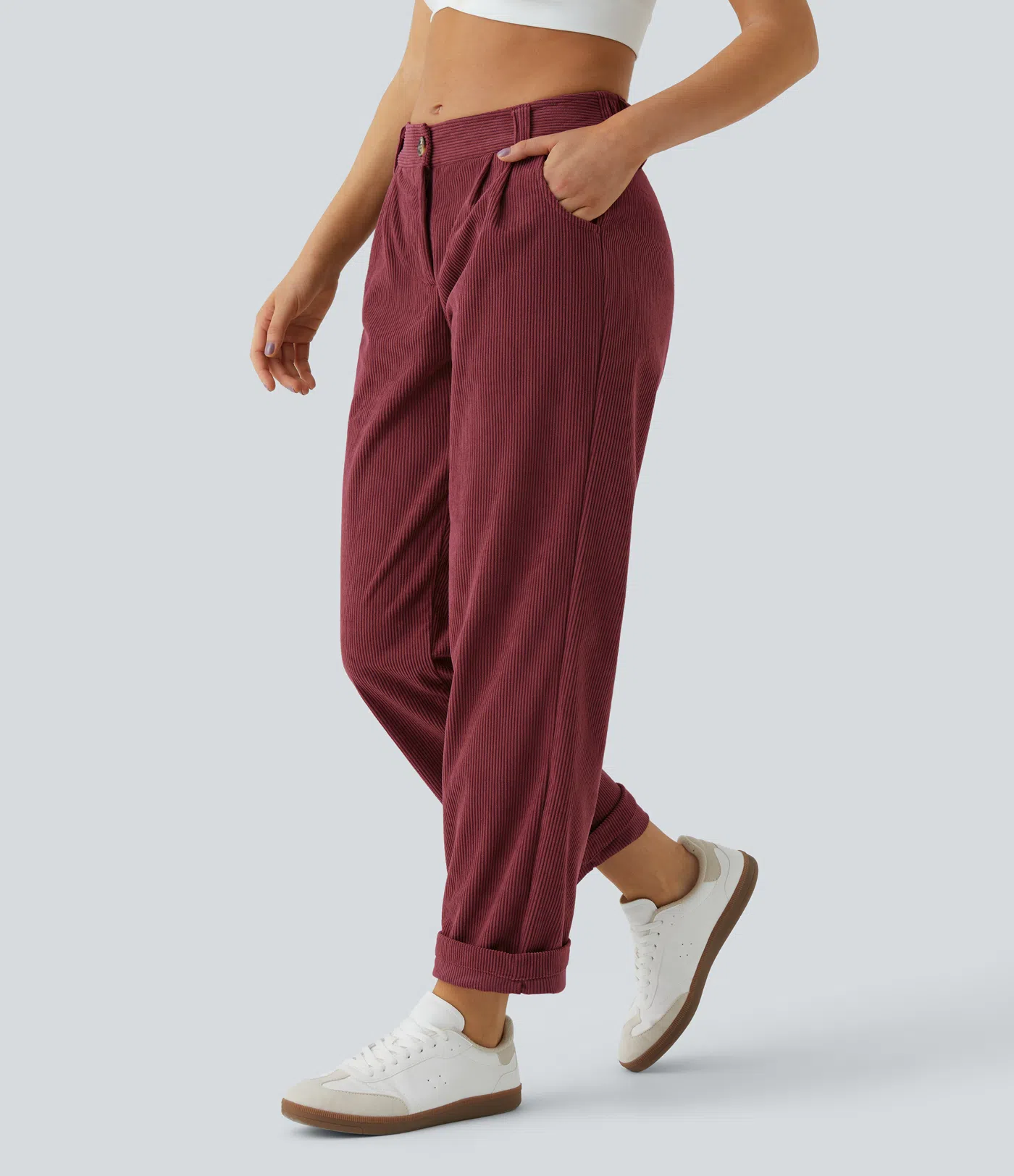 Madelyn - Mid Rise Button Zipper Corduroy Pants