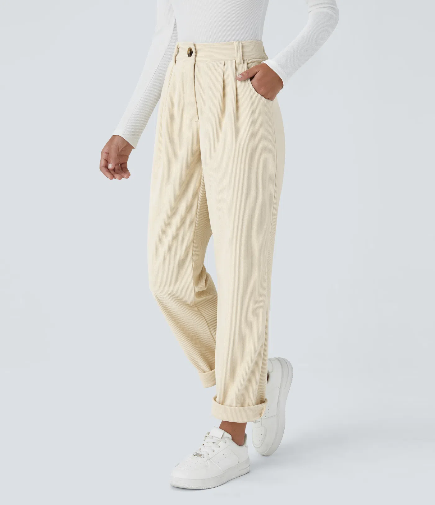 Madelyn - Mid Rise Button Zipper Corduroy Pants