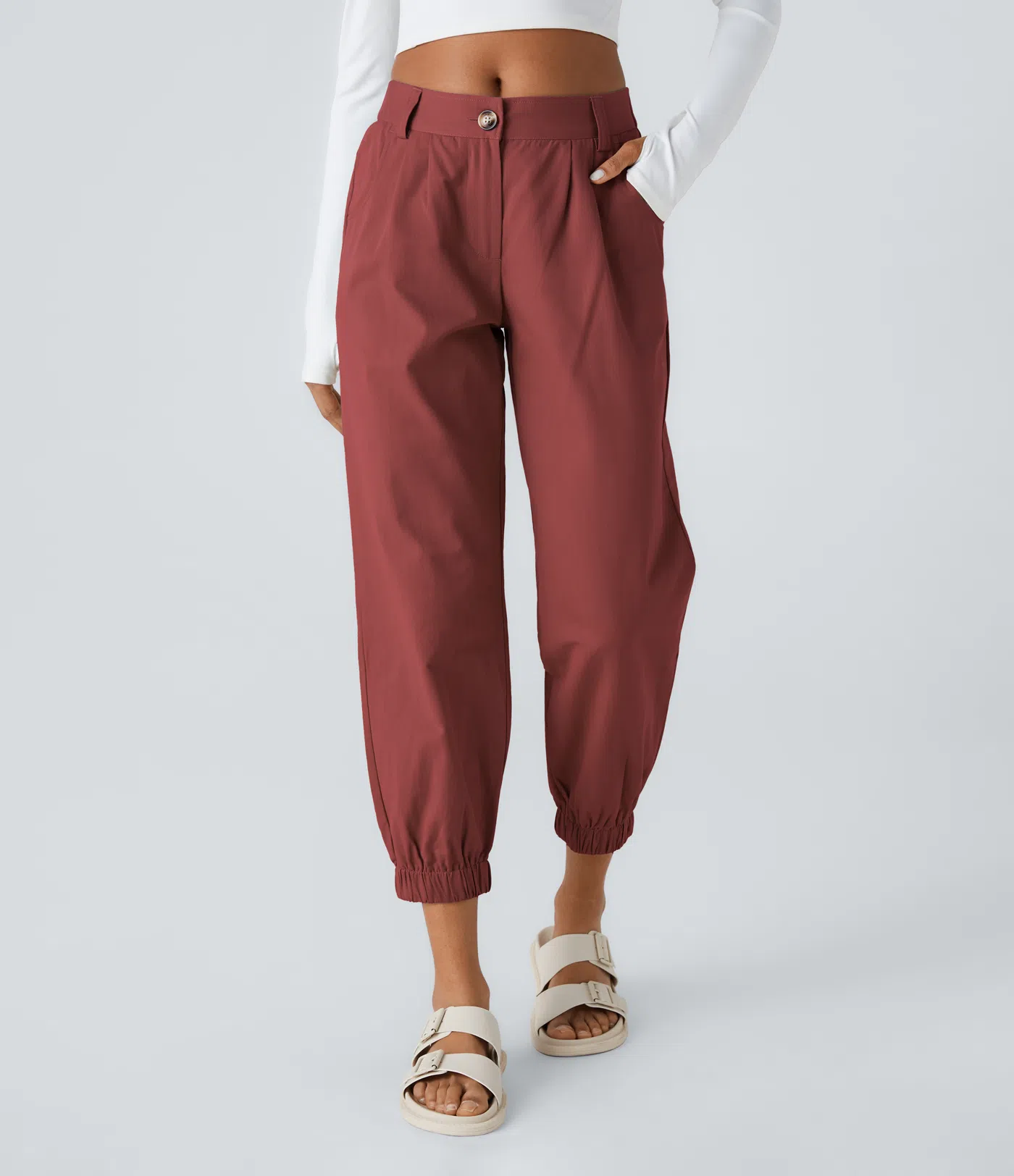 Moore - Mid Rise Button Zipper Side Pocket Casual Cotton Joggers