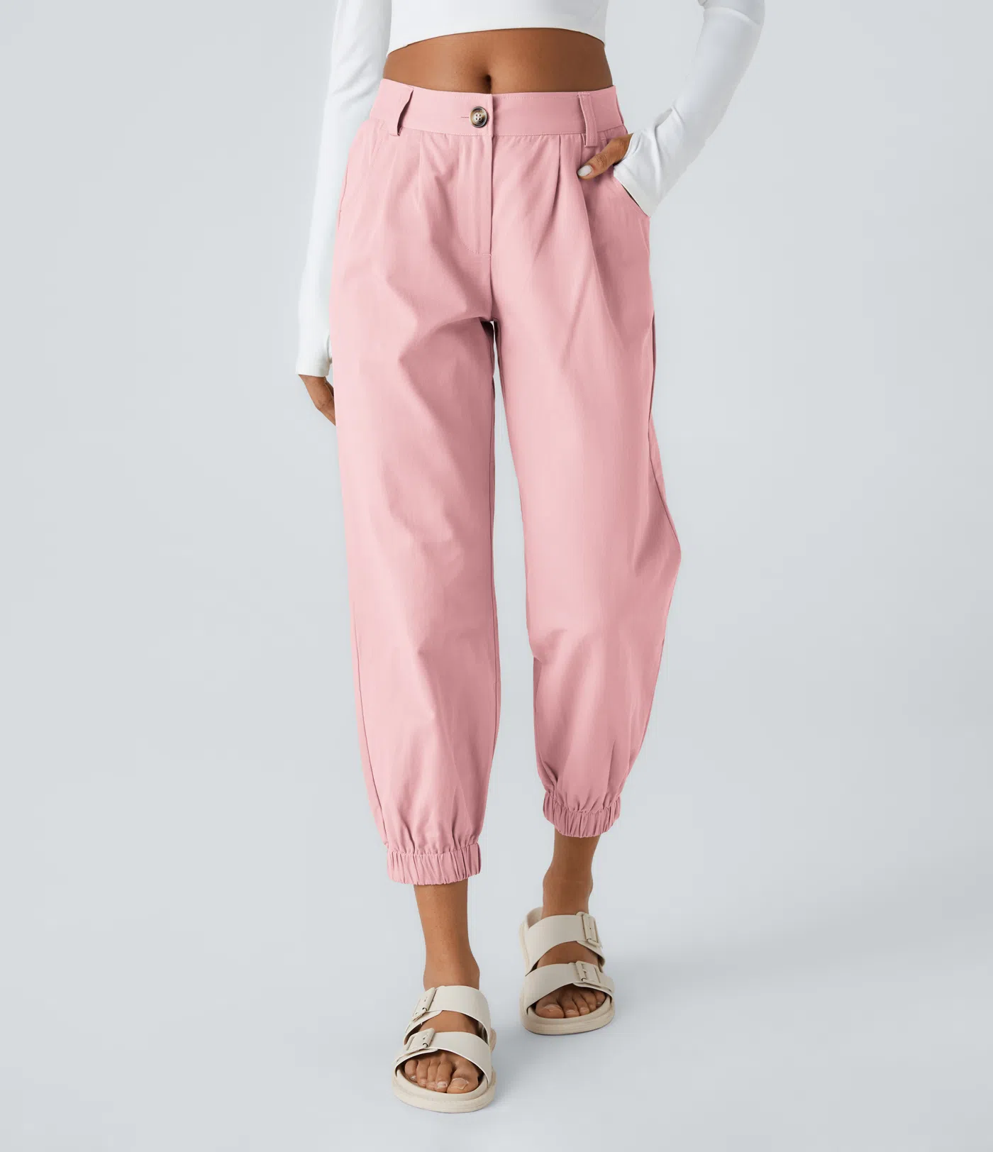 Moore - Mid Rise Button Zipper Side Pocket Casual Cotton Joggers