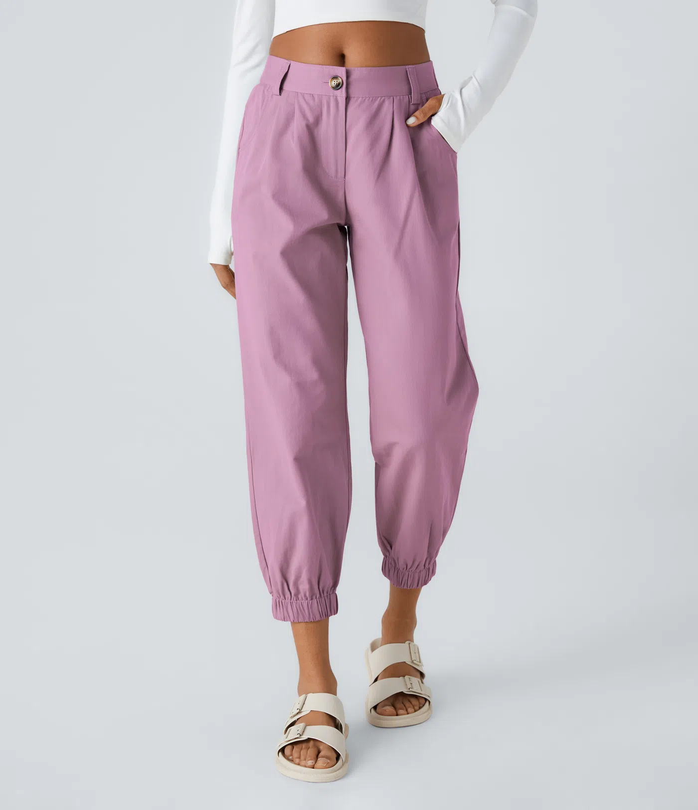 Moore - Mid Rise Button Zipper Side Pocket Casual Cotton Joggers