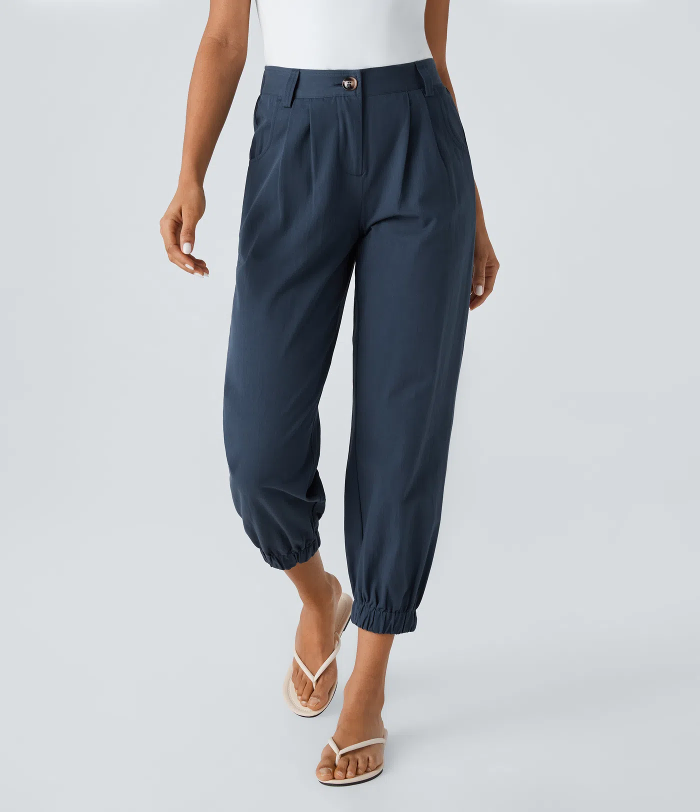 Moore - Mid Rise Button Zipper Side Pocket Casual Cotton Joggers