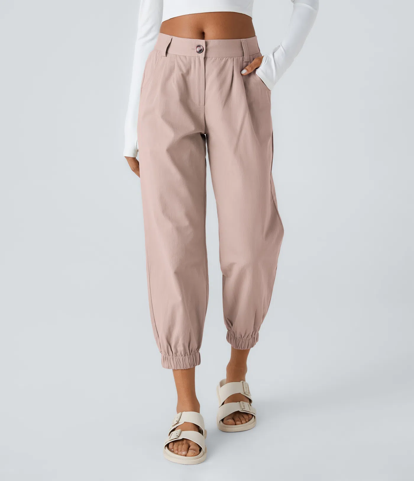 Moore - Mid Rise Button Zipper Side Pocket Casual Cotton Joggers