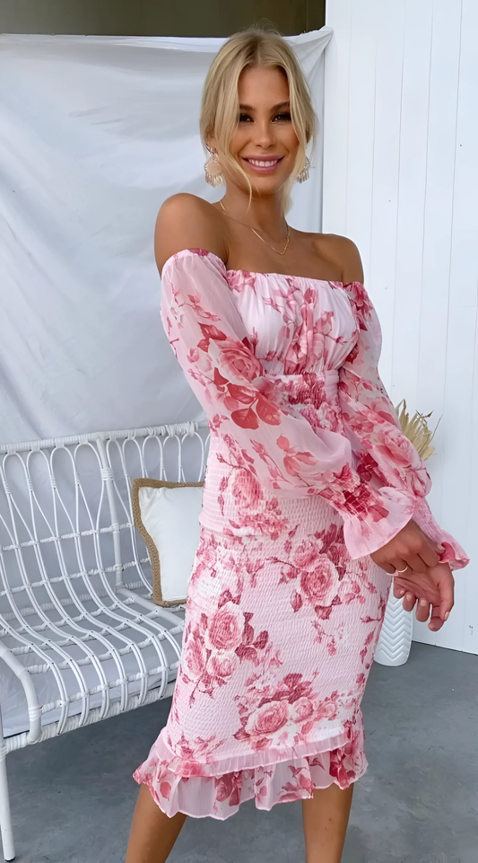 Camelia - Blooming Elegance Midi Dress