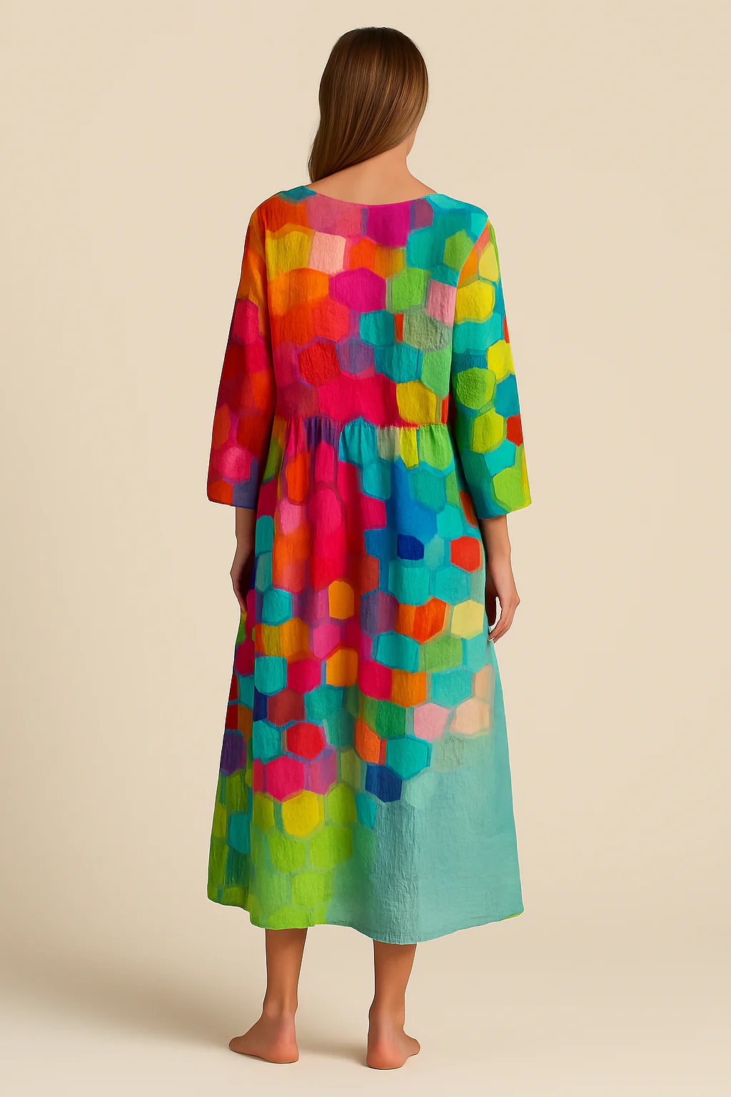 Jordine - Colorful dress with V-neckline in premium fabric